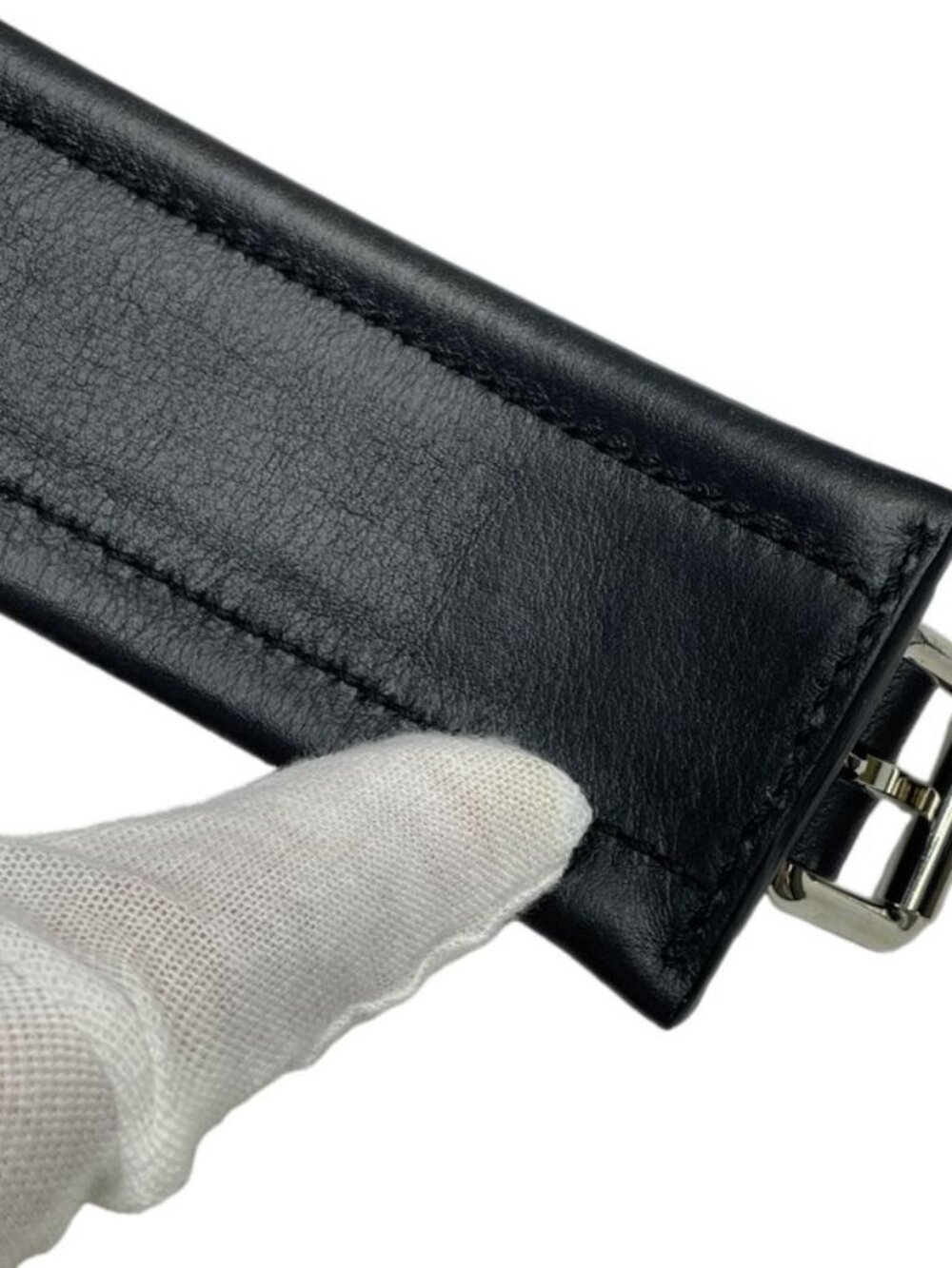 Gucci Interlocking Chain Belt Choker Black Leather Silver - Picture 5 of 10